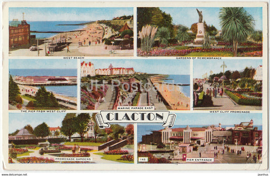 Clacton - West Beach - Gardens of Remembrance - Promenade - multiview - United Kingdom - England - used - JH Postcards