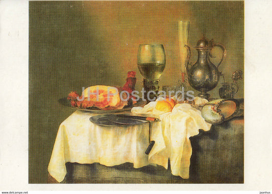 painting by Willem Claesz Heda - Fruhstuckstisch mit Schinken - Dutch art - 1990 - Germany - unused - JH Postcards