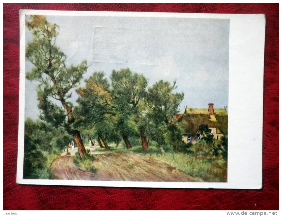 Heinrich R. Ulbricht, painter - Dorfstrasse in Ahrenshoop - painting - art - sent to Estonia 1958 - Germany - used - JH Postcards