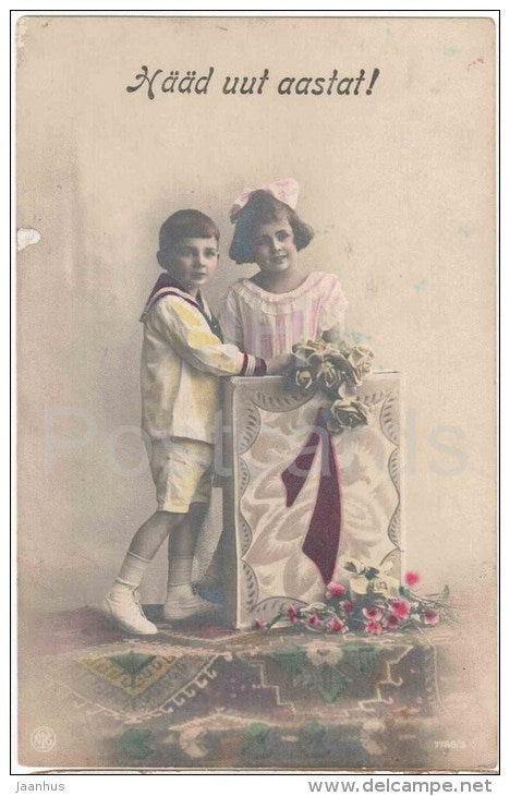 new year greeting card - children - calendar - NPG 7788/3 - circulated in Estonia 1930 - JH Postcards