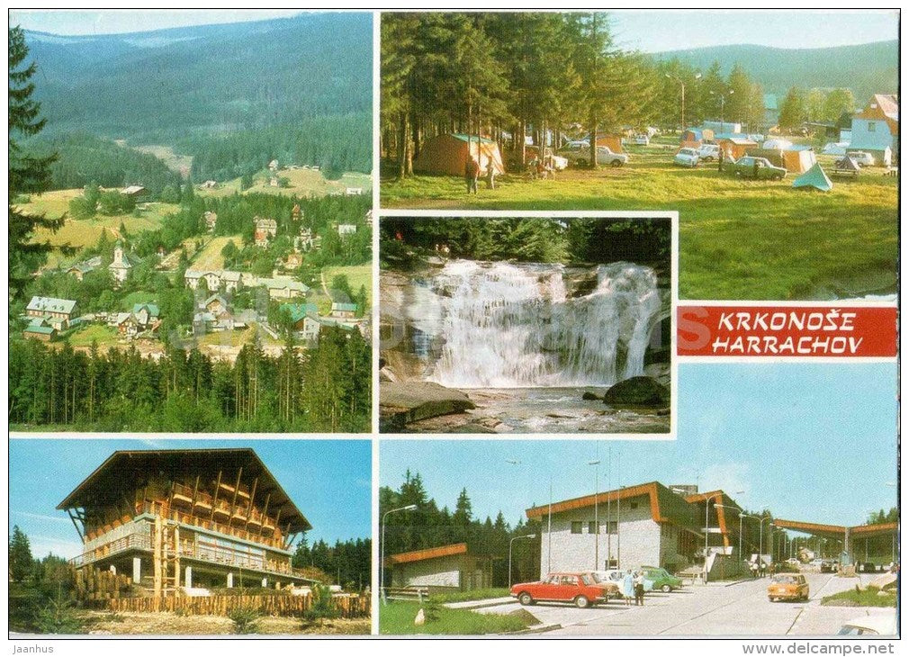 Harrachov - Preciosa cottage - camping - Mumlavsky waterfall - Celnice - Krkonose - Czechoslovakia - Czech - used 1990 - JH Postcards