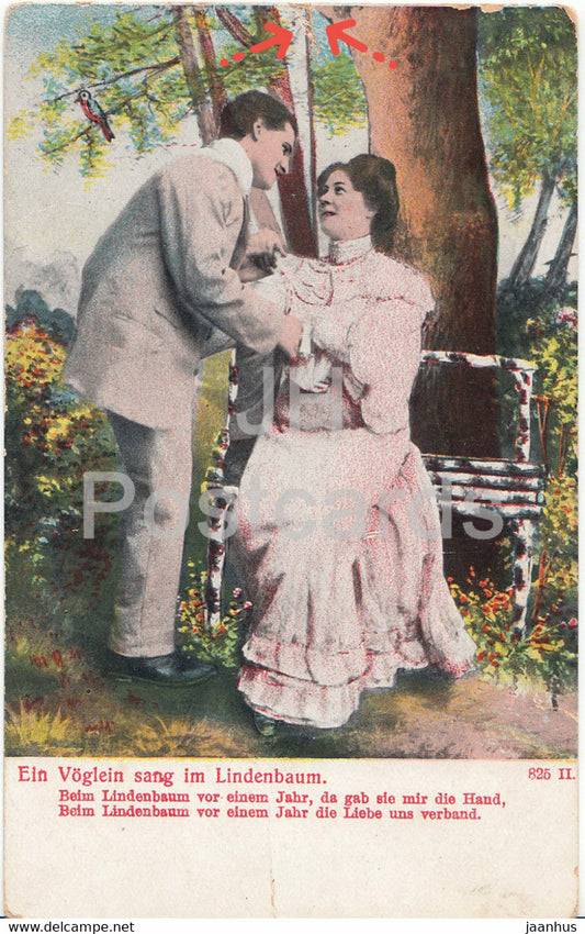 Ein Voglein sang im Lindenbaum - couple - man - 825 II - old postcard - 1907 - Germany - used - JH Postcards