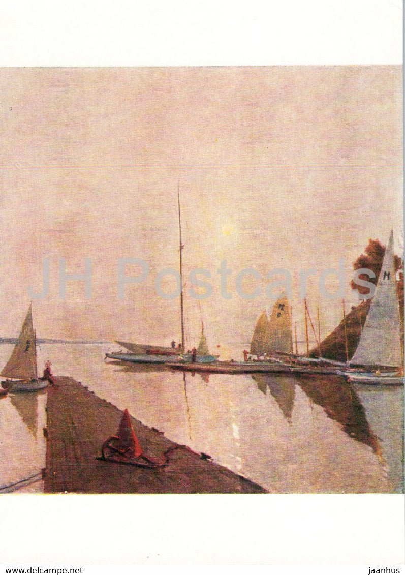 painting by G. Nissky - Evening in Klyazma - sailing boats - Russian Art - 1963 - Russia USSR - unused - JH Postcards