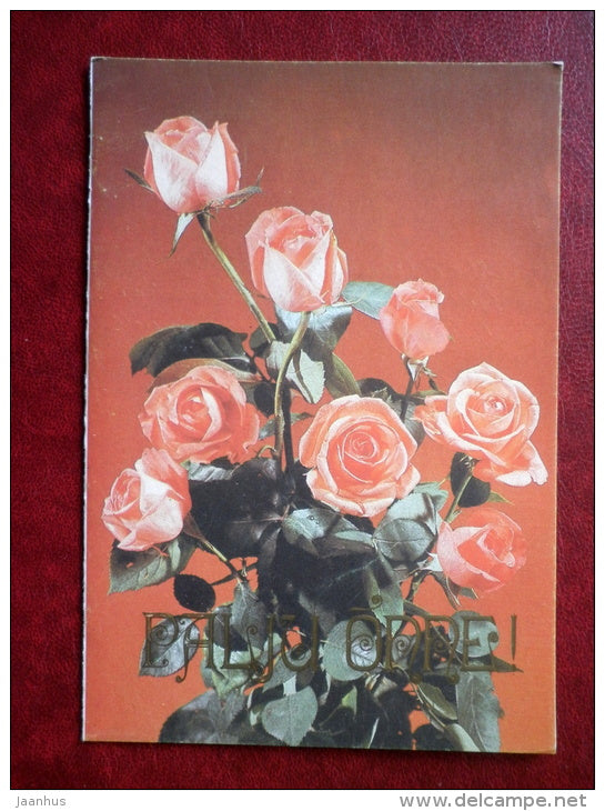 Greeting card - red roses - flowers - 1984 - Estonia USSR - used - JH Postcards