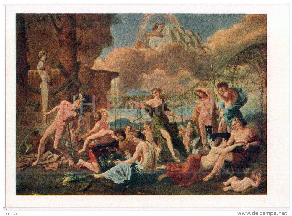 painting by Nicolas Poussin , Flora´s kingdom - french art - unused - JH Postcards