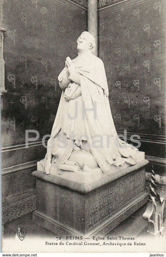 Reims - Eglise Saint Thomas - Statue du Cardinal Gousset - church - 72 - old postcard - France - unused - JH Postcards