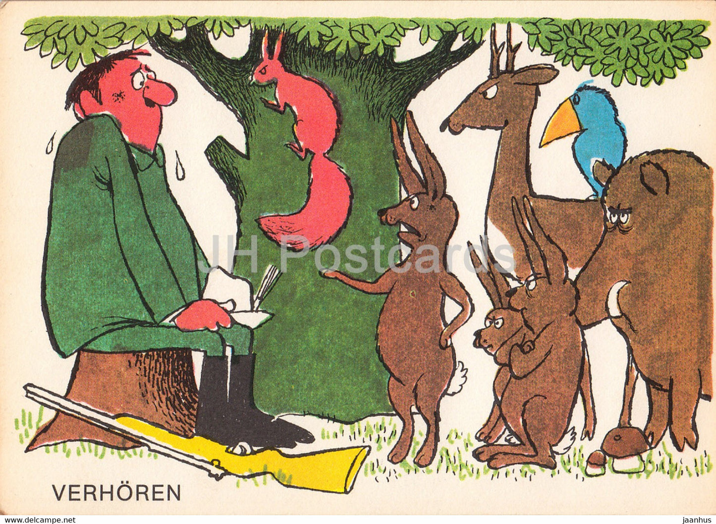 Verhoren - squirrel - hunter - Horrido & Weidmannsheil - humour - DDR Germany - unused - JH Postcards