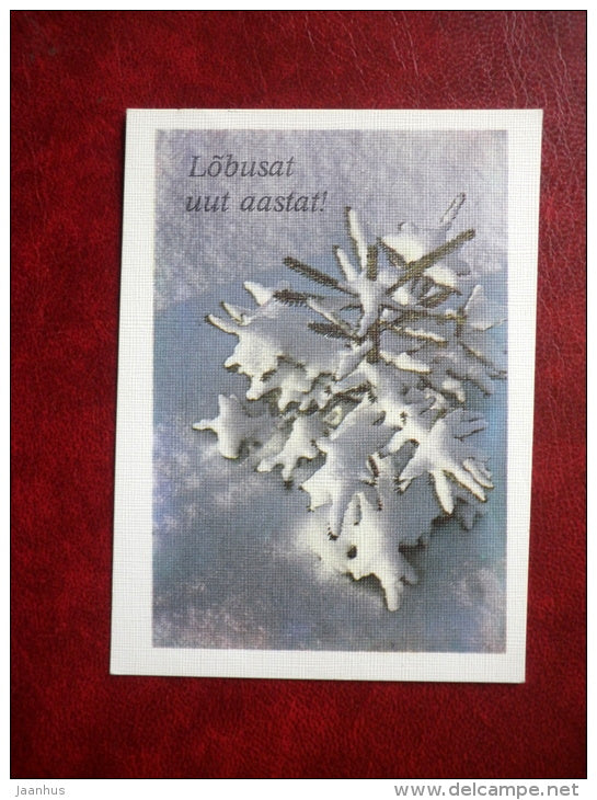 New Year Greeting mini card - fir tree - 1988 - Estonia USSR - used - JH Postcards