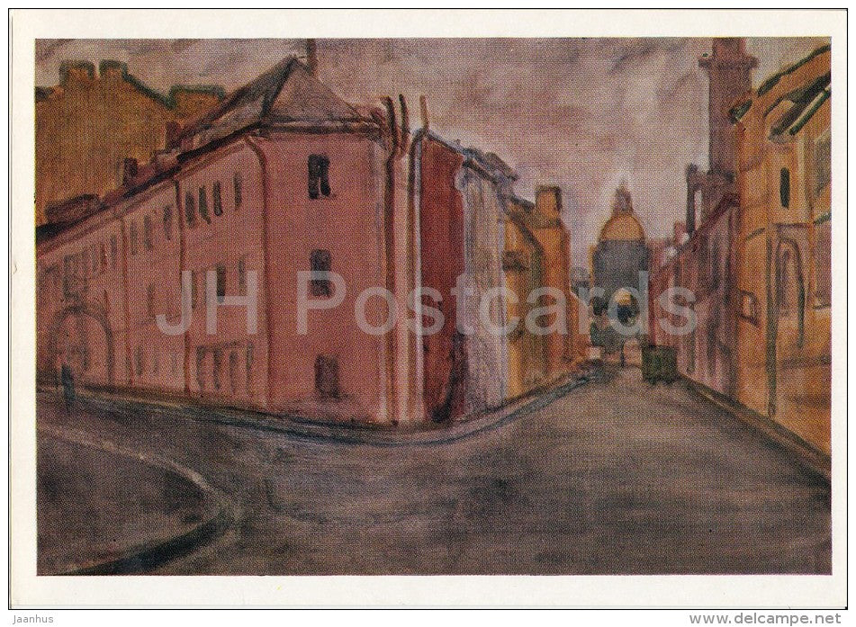 painting by D. Brodskaya - Leningrad . Dusk , 1971 - street - Russian art - 1978 - Russia USSR - unused - JH Postcards