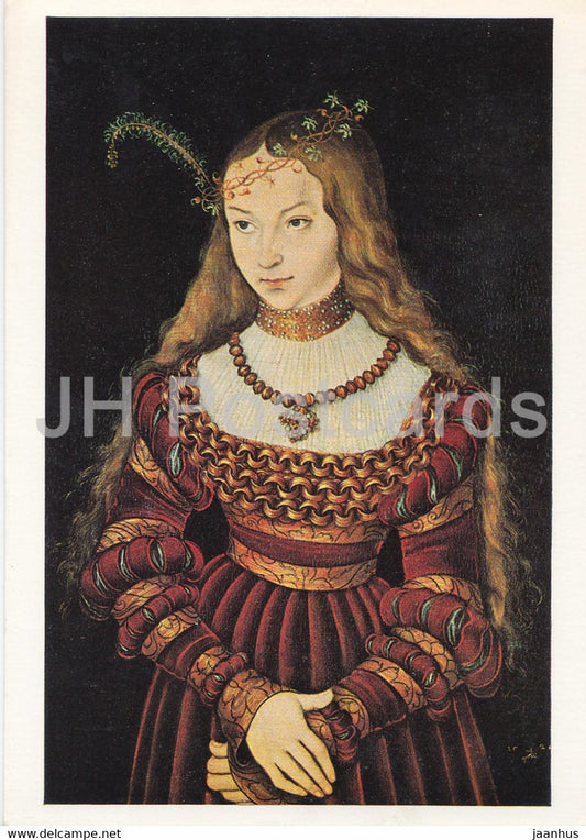 painting by Lucas Cranach the Elder - Bildnis der Sybille von Cleve als Braut - 1902 - German art - Germany DDR - unused - JH Postcards