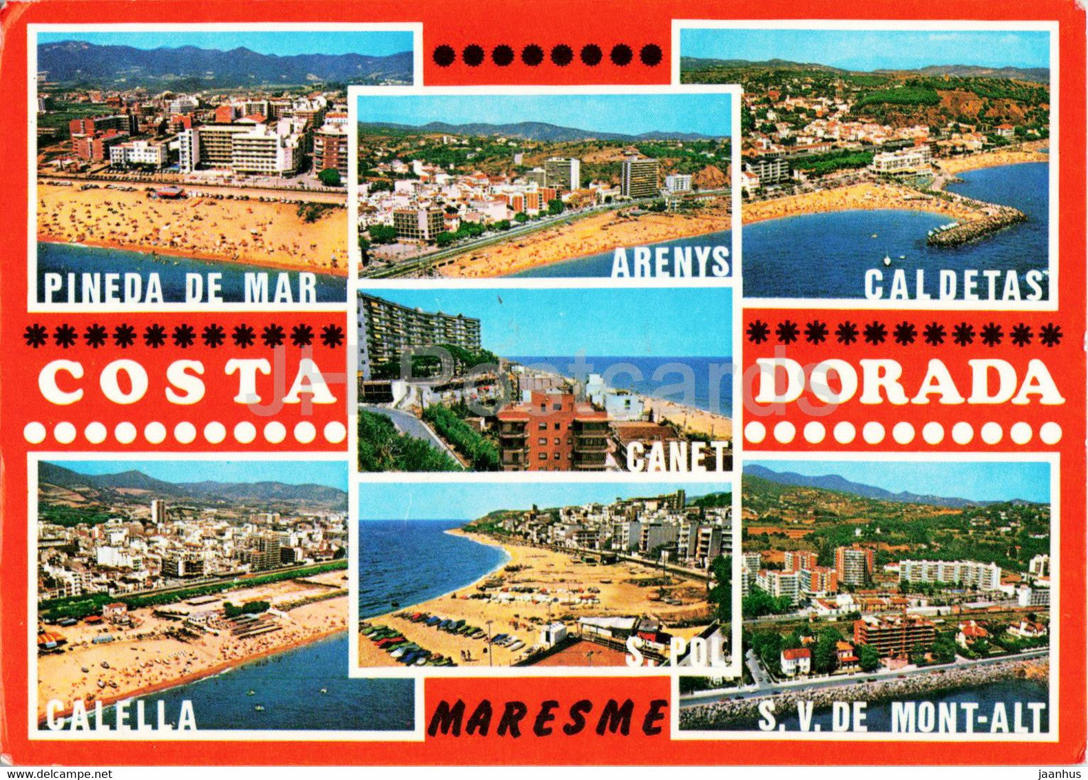 Costa Dorada - Pineda de Mar - Arenys - Caldetas - Calella - Maresme - beach - multiview - 6601 - Spain - used - JH Postcards