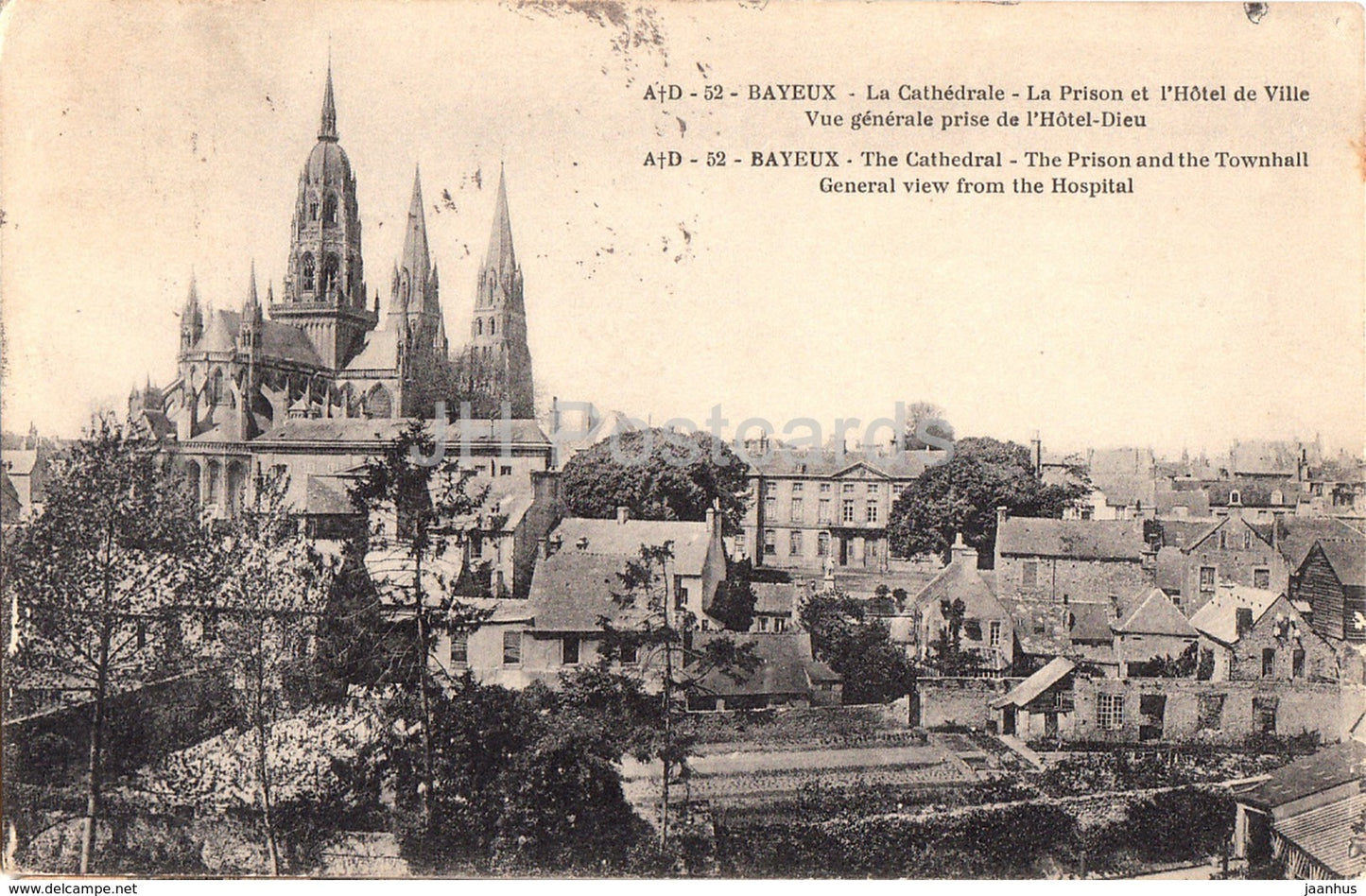 Bayeux - La Cathedrale - La Prison et l'Hotel de Ville - cathedral - 52 - old postcard - 1914 - France - used - JH Postcards