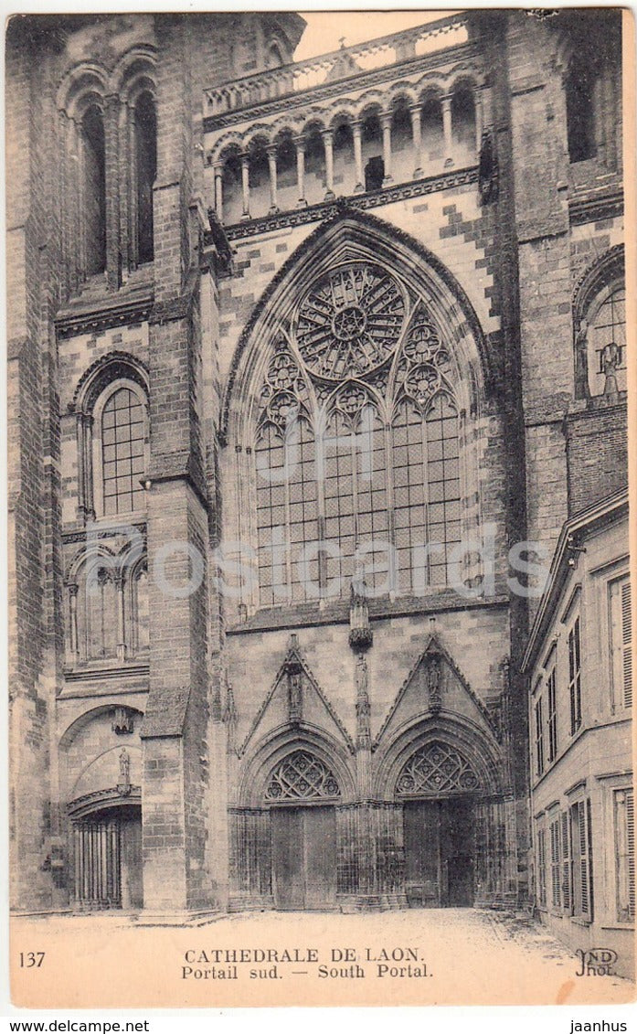 Cathedrale de Laon - Portail Sud - South Portal - cathedral -137 - old postcard - France - used - JH Postcards