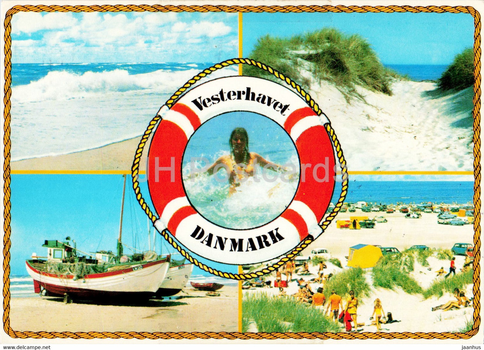 Vesterhavet - North Sea - boat - beach - multiview - 1986 - Denmark - used - JH Postcards