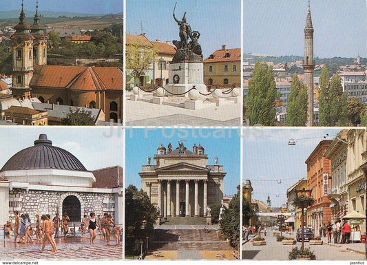 Eger - church - street - monument - multiview - Hungary - used - JH Postcards