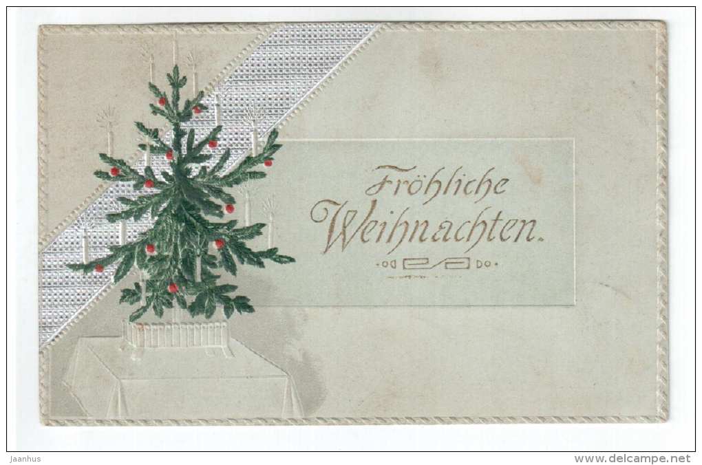 Christmas Greeting Card - christmas tree - embossed - circulated in Tsarist Russia Estonia 1909 Pernau - used - JH Postcards