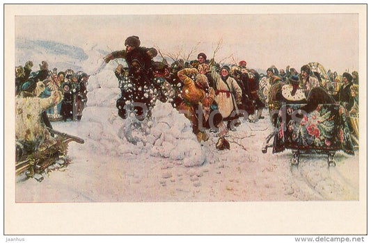 painting by V. Surikov - The Taking of a Snow Fortress , 1891 - Russian art - Russia USSR - 1979 - unused - JH Postcards