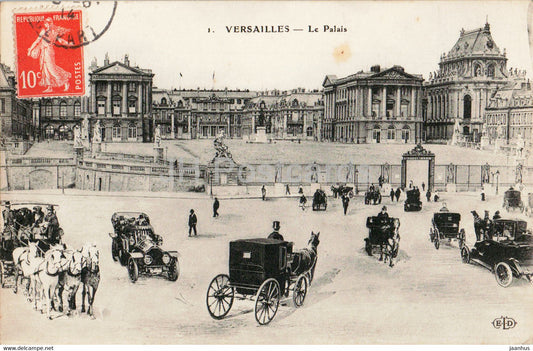 Versailles - Le Palais - 1 - car - horse carriage - old postcard - 1914 - France - used - JH Postcards