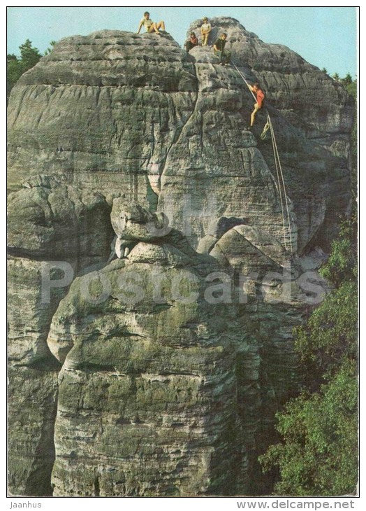 Prachovske Skaly - mountain climbing - rocks - Czechoslovakia - Czech - used 1971 - JH Postcards