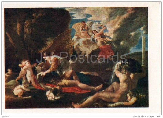 painting by Nicolas Poussin , Rinaldo and Armida - french art - unused - JH Postcards