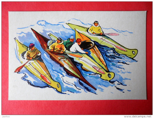 illustration by P. Pavlinov - Eskimo Kayak - Alaska - Boats of the World - 1971 - Russia USSR - unused - JH Postcards