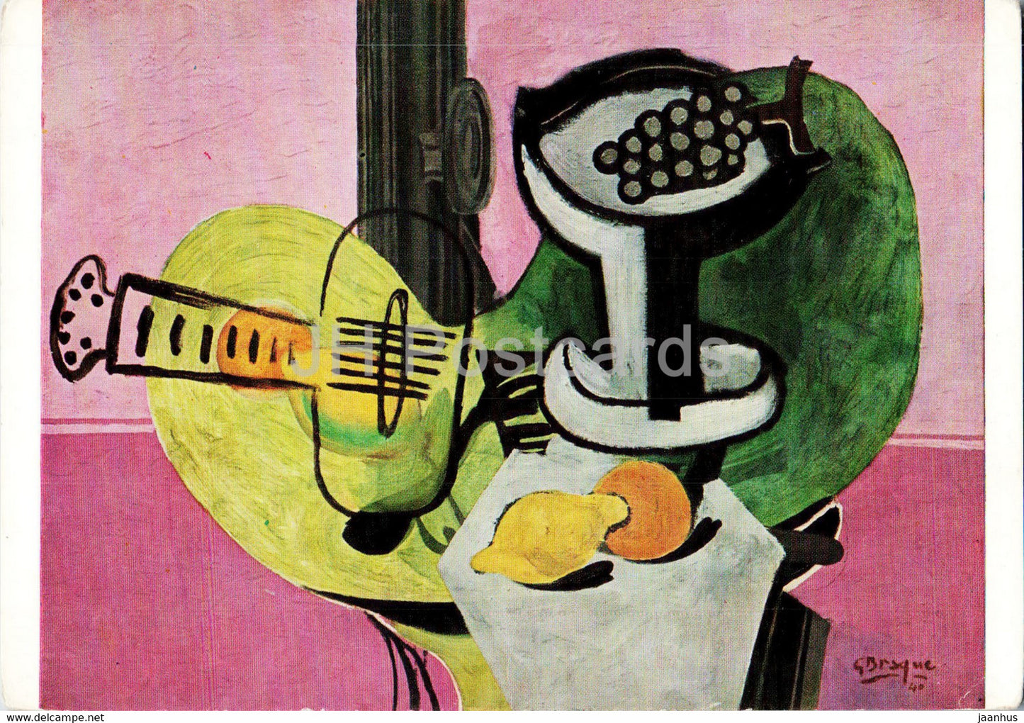 painting by Georges Braque - Guitar and Fruit Dish - French art - old postcard - 1972 - France - used - JH Postcards