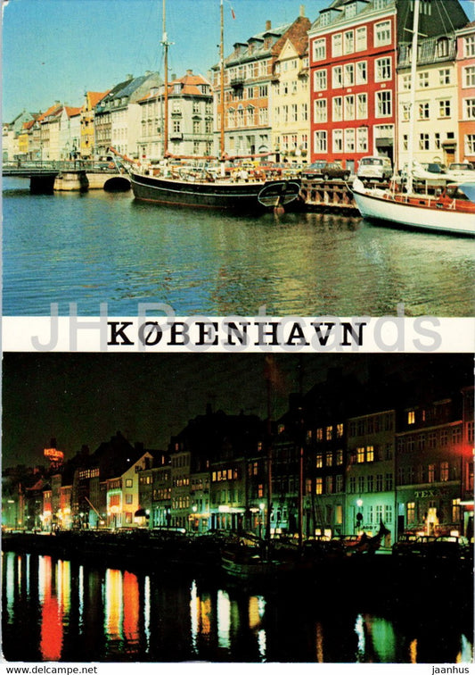 Copenhagen - Nyhavn by day and by night - ship - boat - Denmark - used - JH Postcards