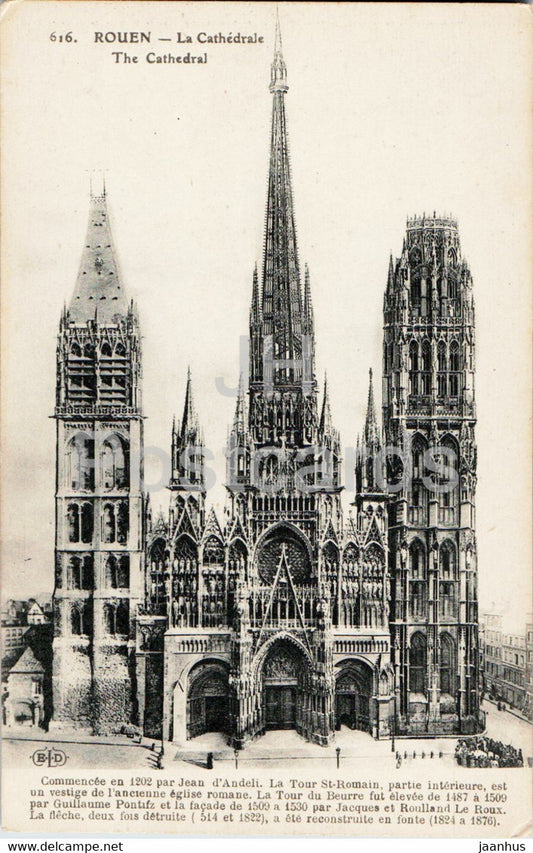 Rouen - La Cathedrale - 616 - cathedral - old postcard - France - unused - JH Postcards