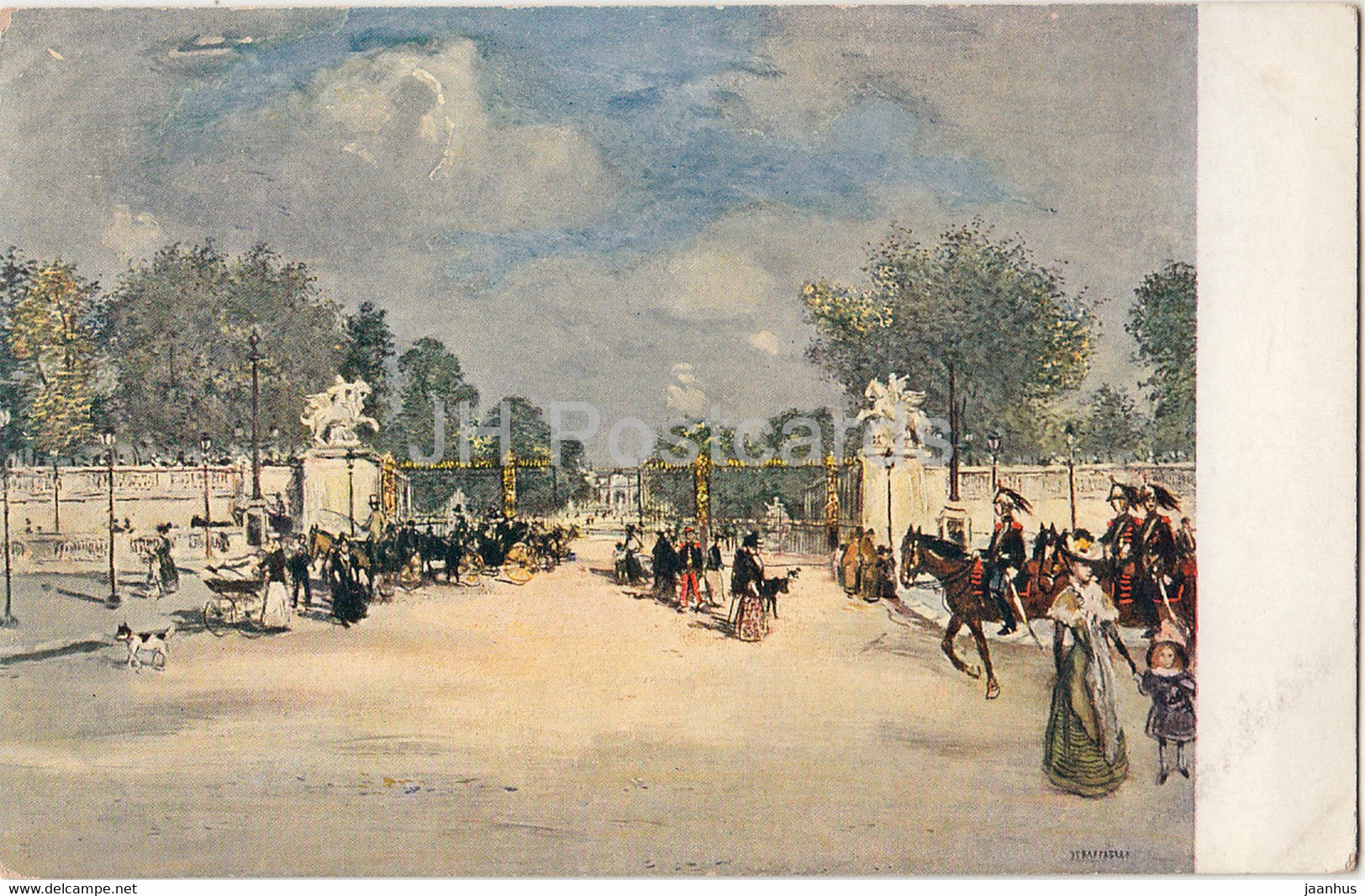 painting by Jean-Francois Raffaelli - Der Tuileriengartren - 54 - French art - old postcard - Germany - unused - JH Postcards