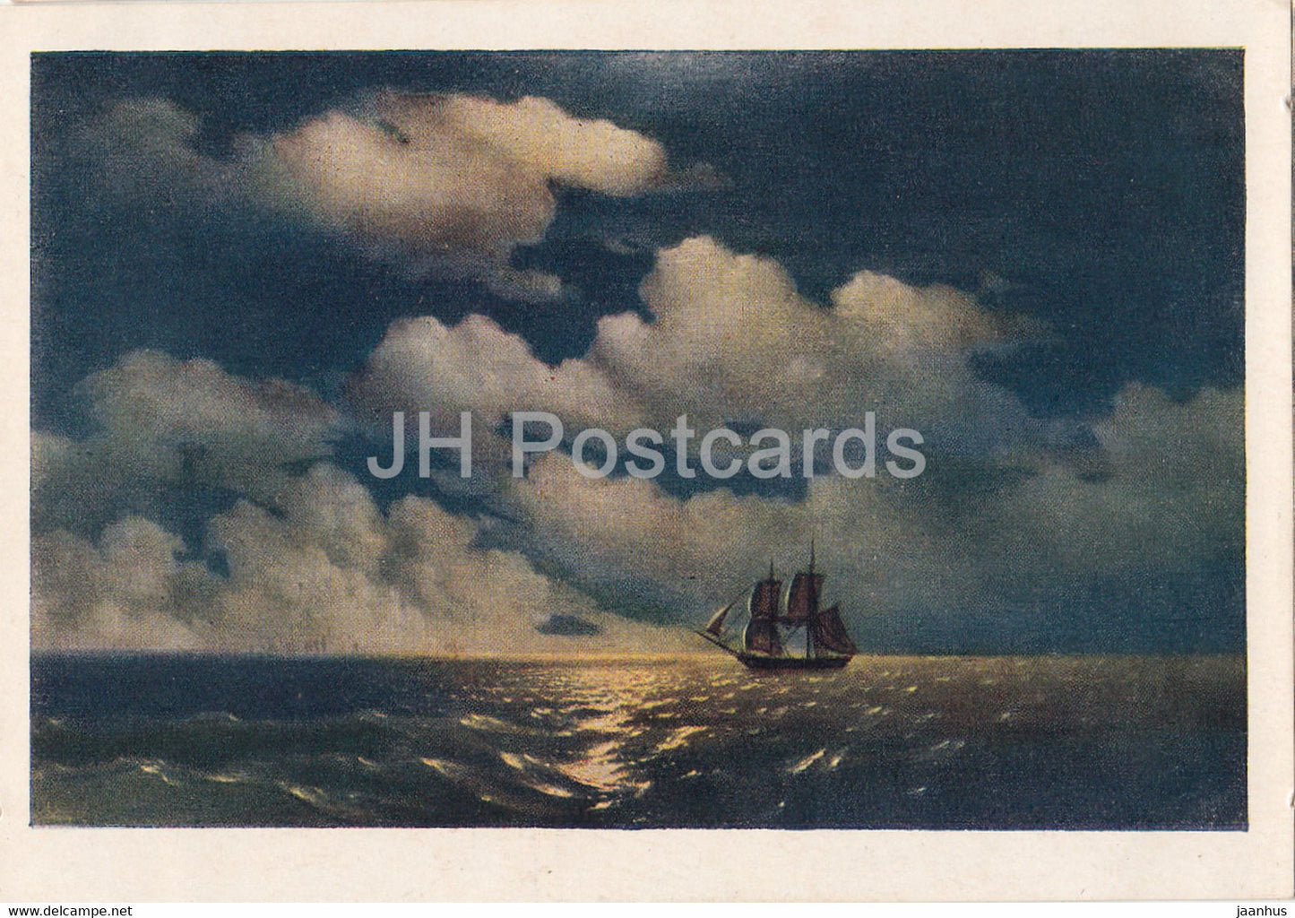 painting by Ivan Aivazovsky - Brig Mercury - sailing ship - Russian art - 1952 - Russia USSR - unused - JH Postcards