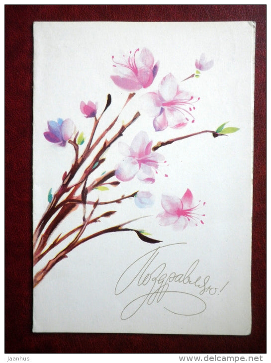 Greeting Card - by N. Korobova - flowers - 1980 - Russia USSR - used - JH Postcards