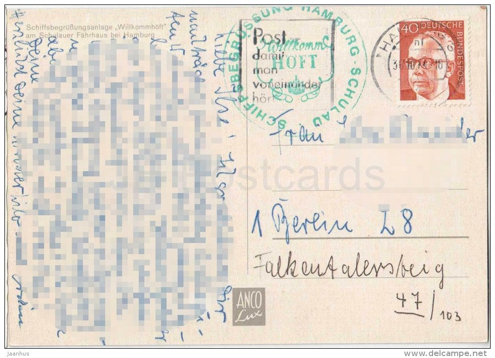 Schiffsbegrüssungsanlage "Wilkommhöft" am Schulauer Fährhaus bei Hamburg - Germany - 1974 gelaufen - JH Postcards