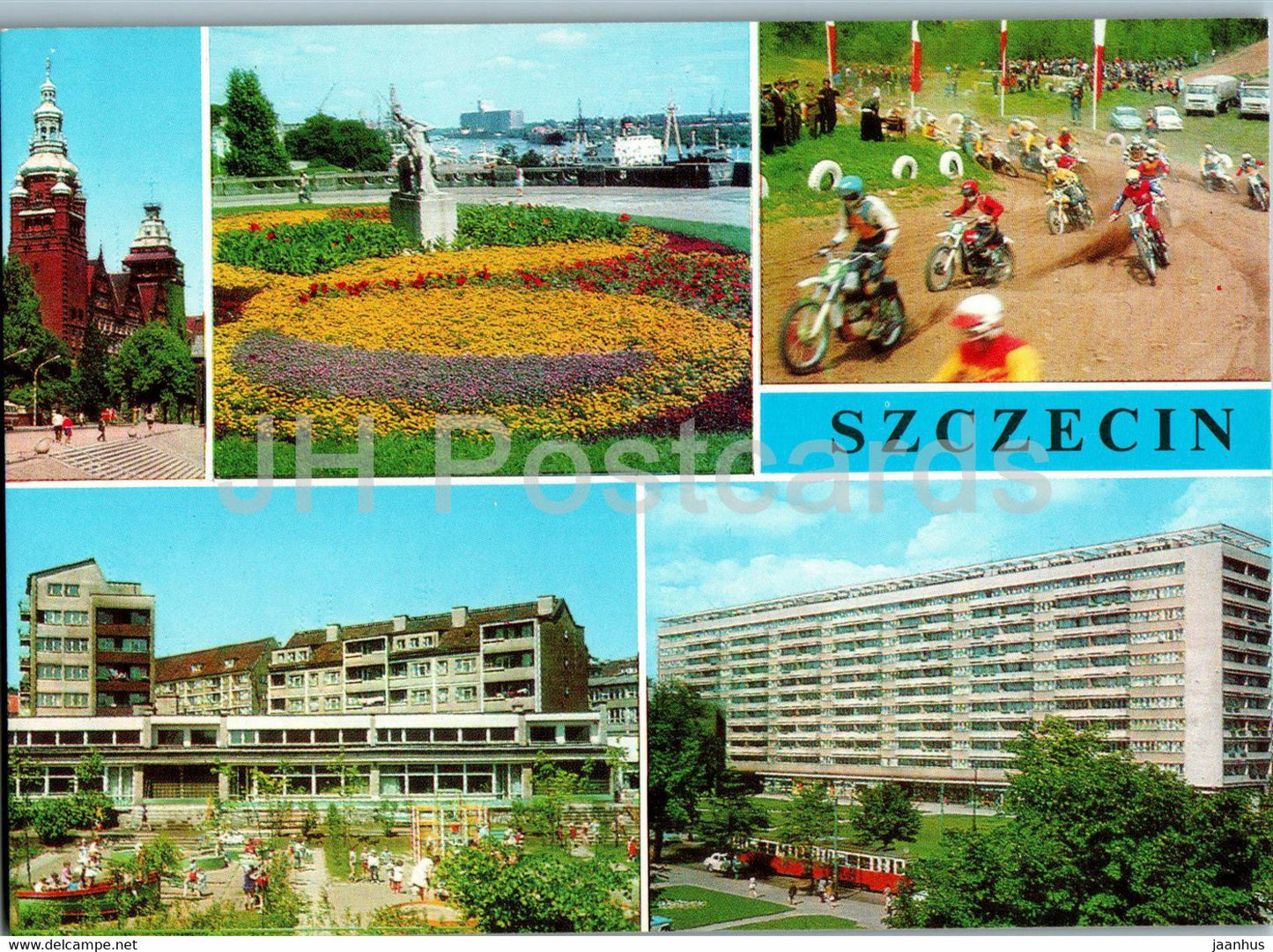 Szczecin - Waly Chrobrego - motocross - motorbike - Aleja Wyzwolenia - multiview - Poland - unused - JH Postcards