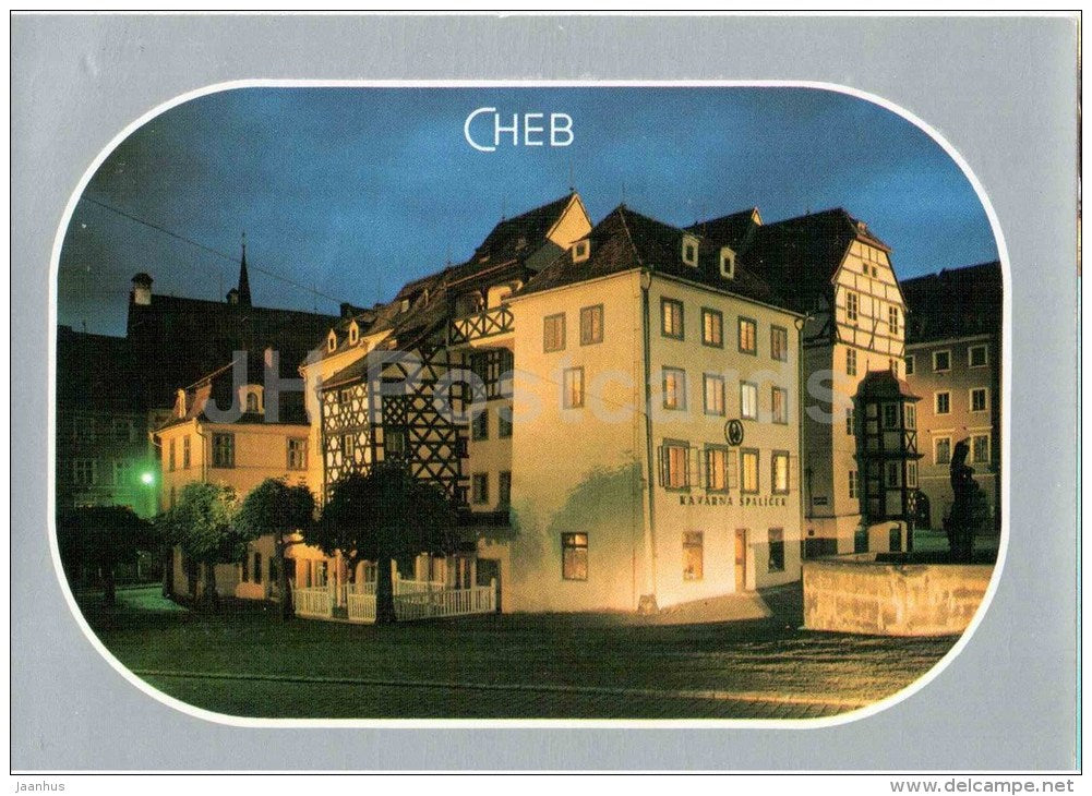 Spalicek at night - Cheb - Czechoslovakia - Czech - used 1990 - JH Postcards