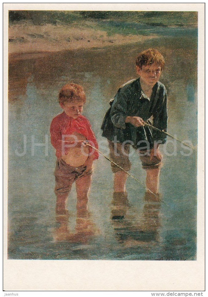 painting by V. Makovsky - Fishing Boys , 1887 - Russian art - 1979 - Russia USSR - unused - JH Postcards