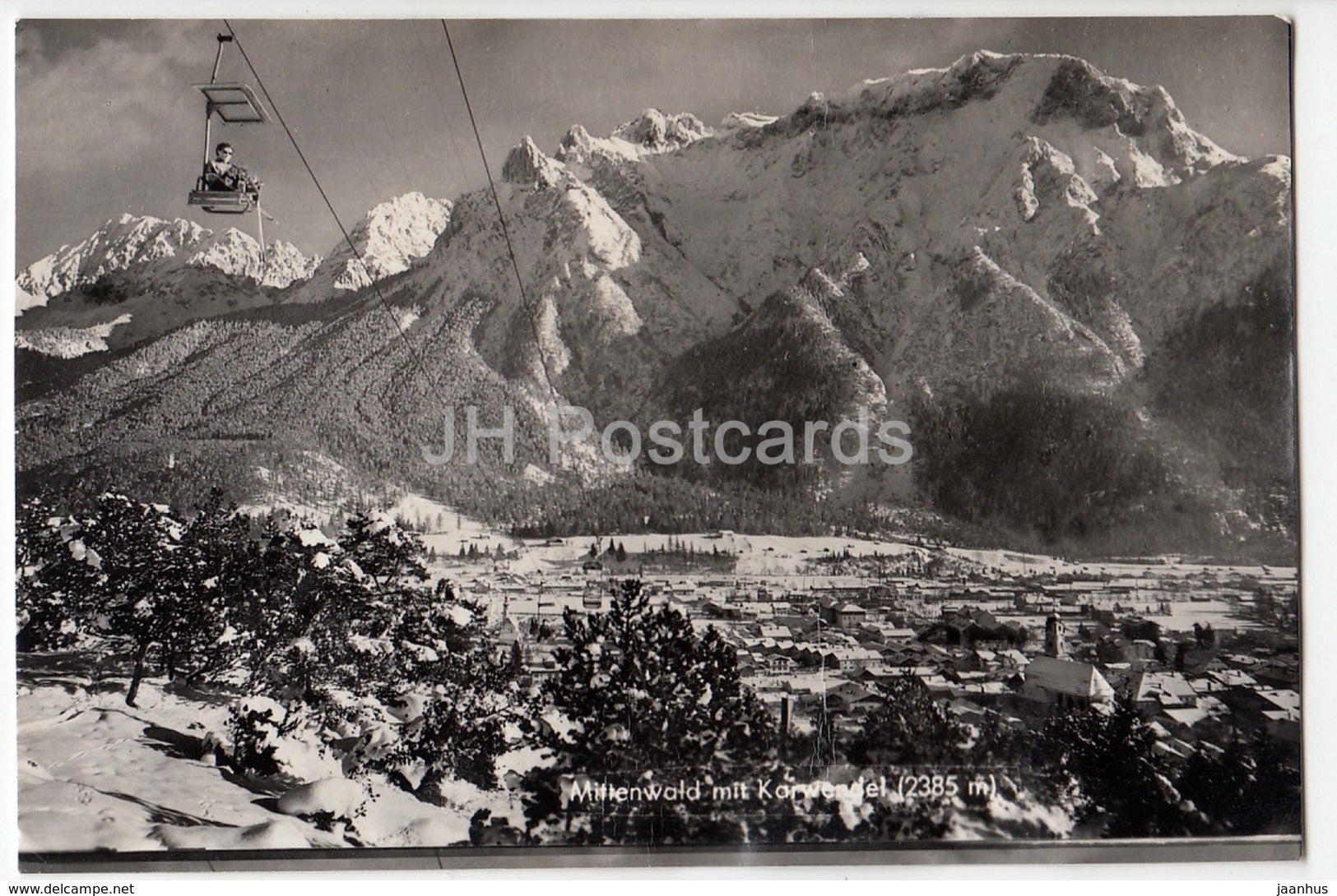 Mittenwald mit Karwendel 2385 m - cable car - 1958 - Germany - used - JH Postcards