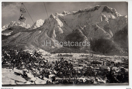 Mittenwald mit Karwendel 2385 m - cable car - 1958 - Germany - used - JH Postcards