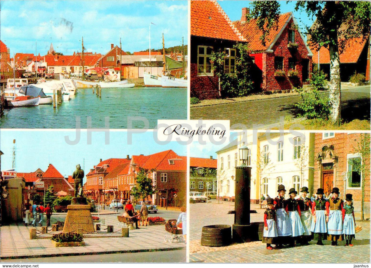 Ringkobing - Havneparti - boat - monument - street view - multiview - 149 - 1985 - Denmark - used - JH Postcards