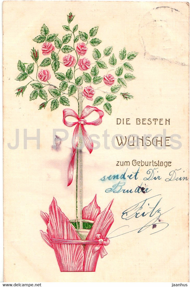 Birthday Greeting Card - Die Besten Wunsche zum Geburtstage - flowers - old postcard - 1907 - Germany - used - JH Postcards