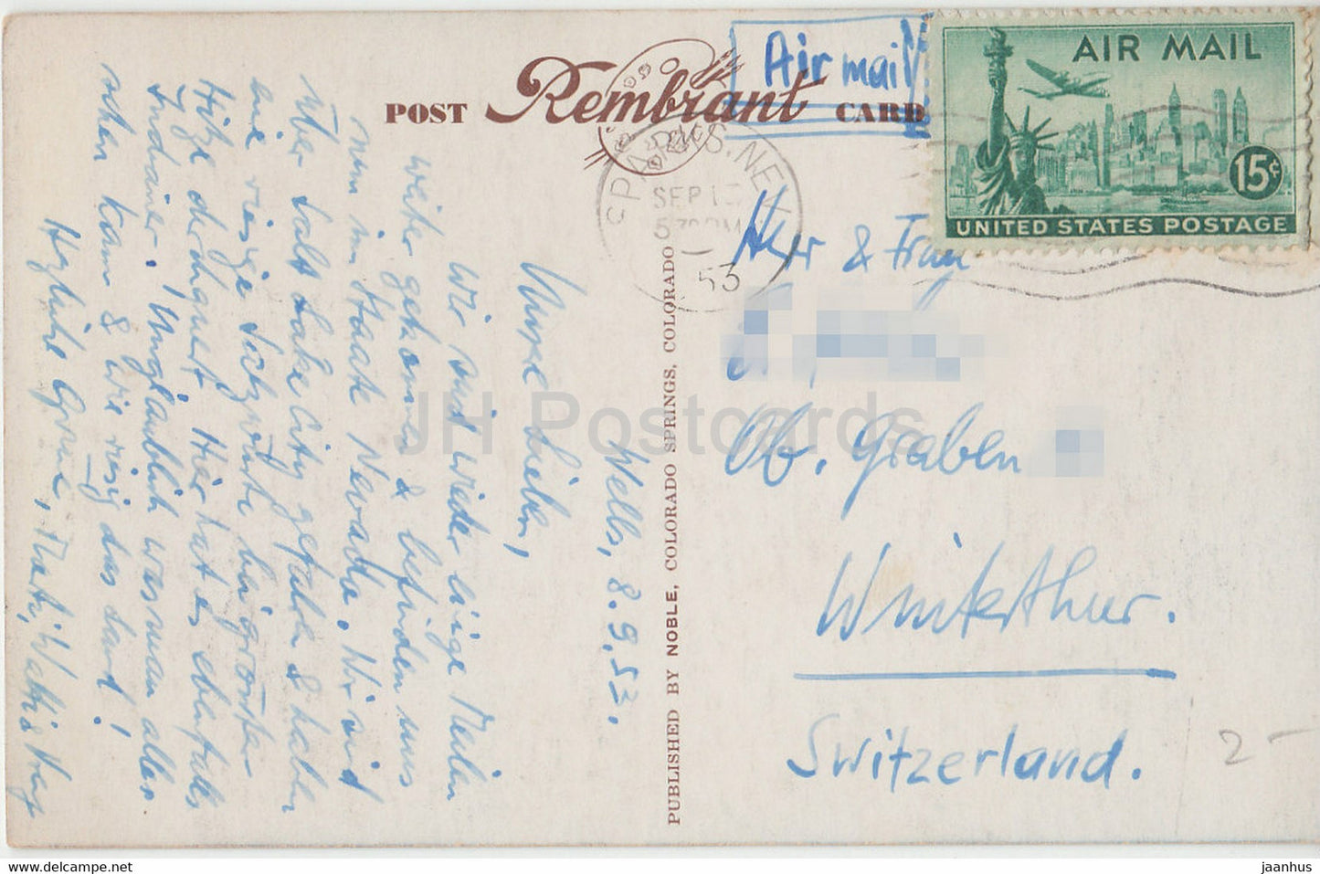 Grüße aus Wells – Nevada – Frau in Tracht – alte Postkarte – 1953 – USA – gebraucht