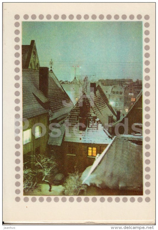 New Year Greeting card - Old Town - Tallinn - 1977 - Estonia USSR - used - JH Postcards