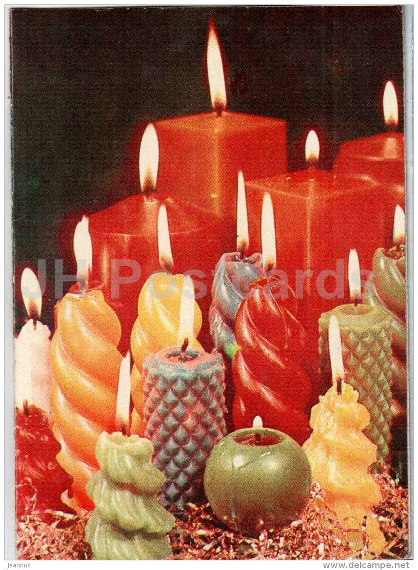 New Year Greeting Card - different shape candles - 1978 - Estonia USSR - used - JH Postcards