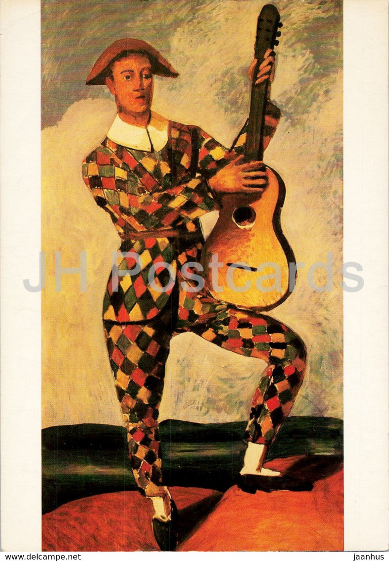 painting by Andre Derain - Harlekin - Arlequin - guitar - french art - Germany - unused - JH Postcards