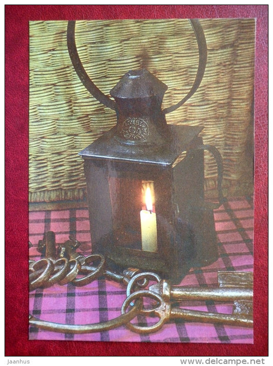 New Year Greeting card - keys - lamp - 1983 - Estonia USSR - unused - JH Postcards