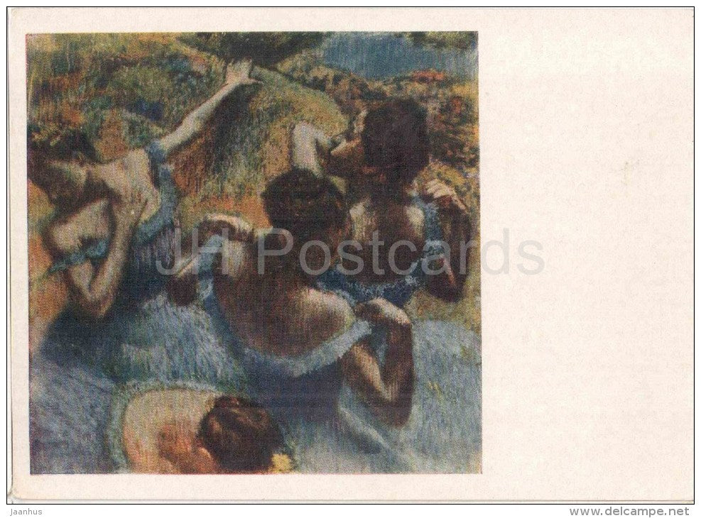 painting by Edgar Degas - Blue Dancers - ballet - ballerina - french art - unused - JH Postcards