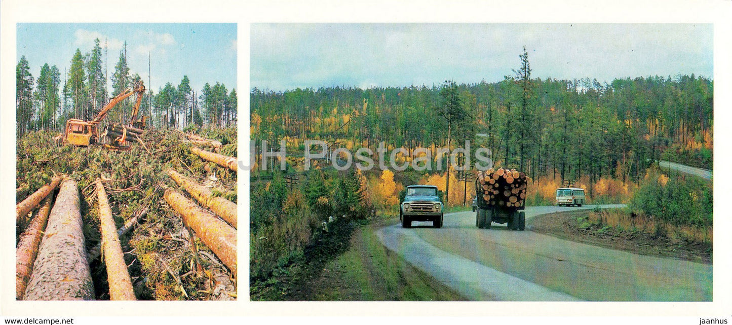 Bratsk reservoir - timber near Angara river - truck ZIL - car - 1981 - Russia USSR - unused - JH Postcards