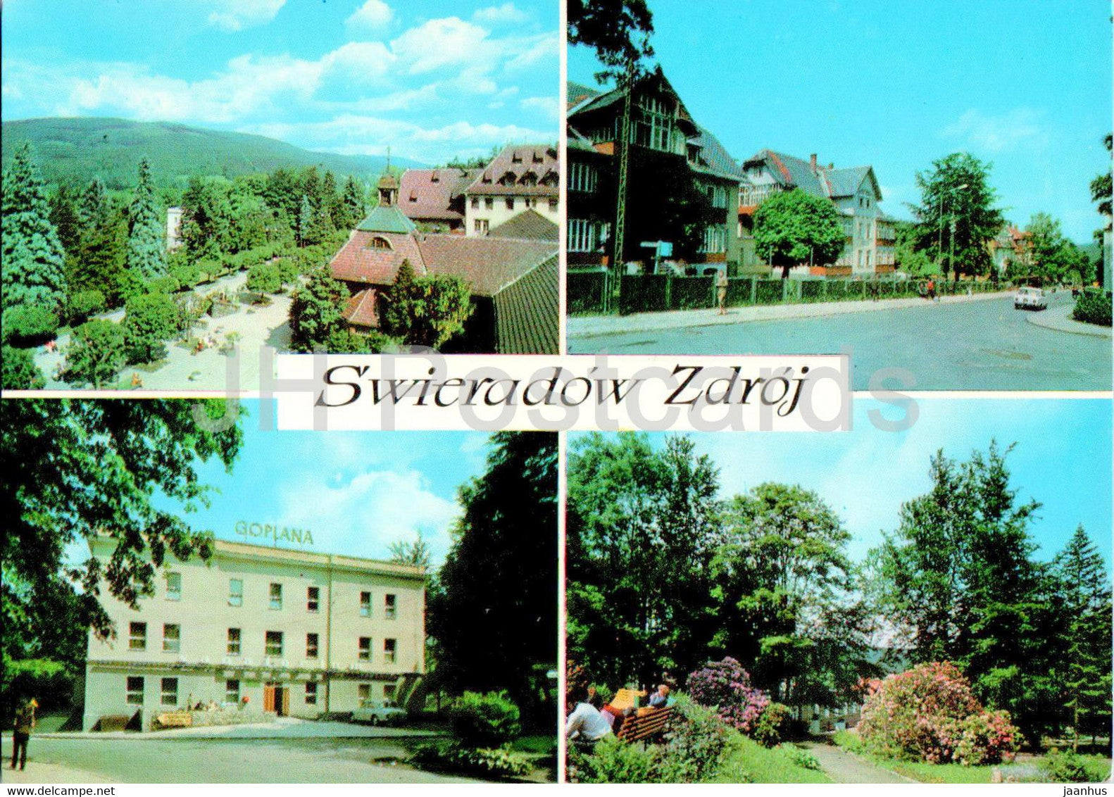 Swieradow Zdroj - Park zdrojowy - Domy wczasowe - sanatorium Goplana - Spa park - multiview - Poland - unused - JH Postcards