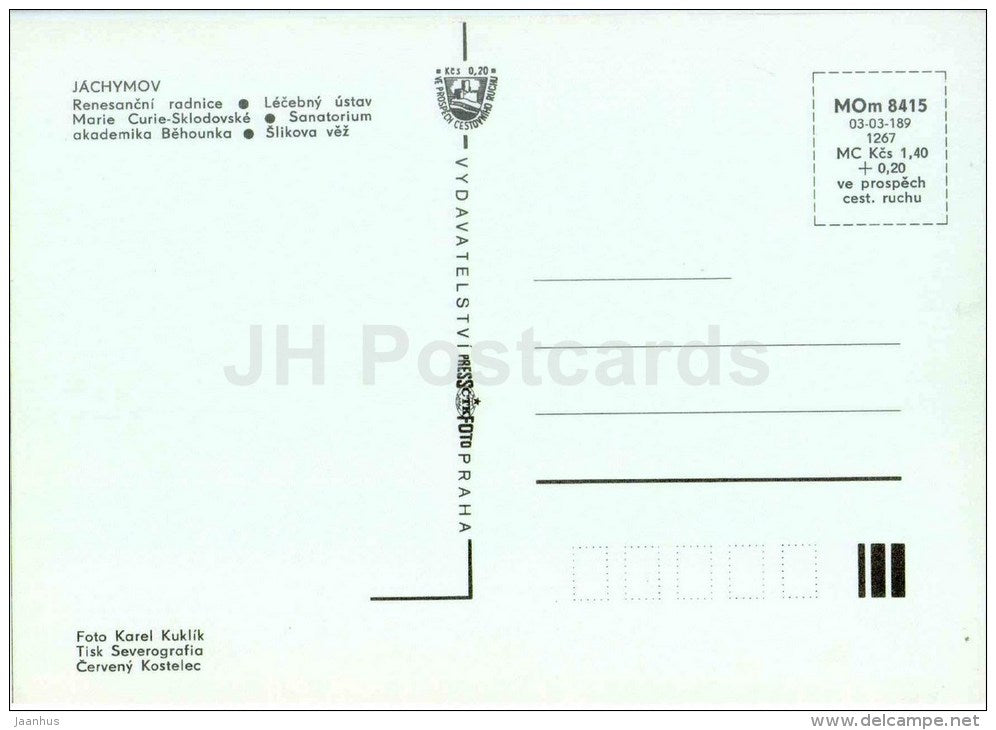 town hall - Marie Curie-Sklodovska medical institutes - sanatorium - Jachymov - Czech - Czechoslovakia - unused - JH Postcards