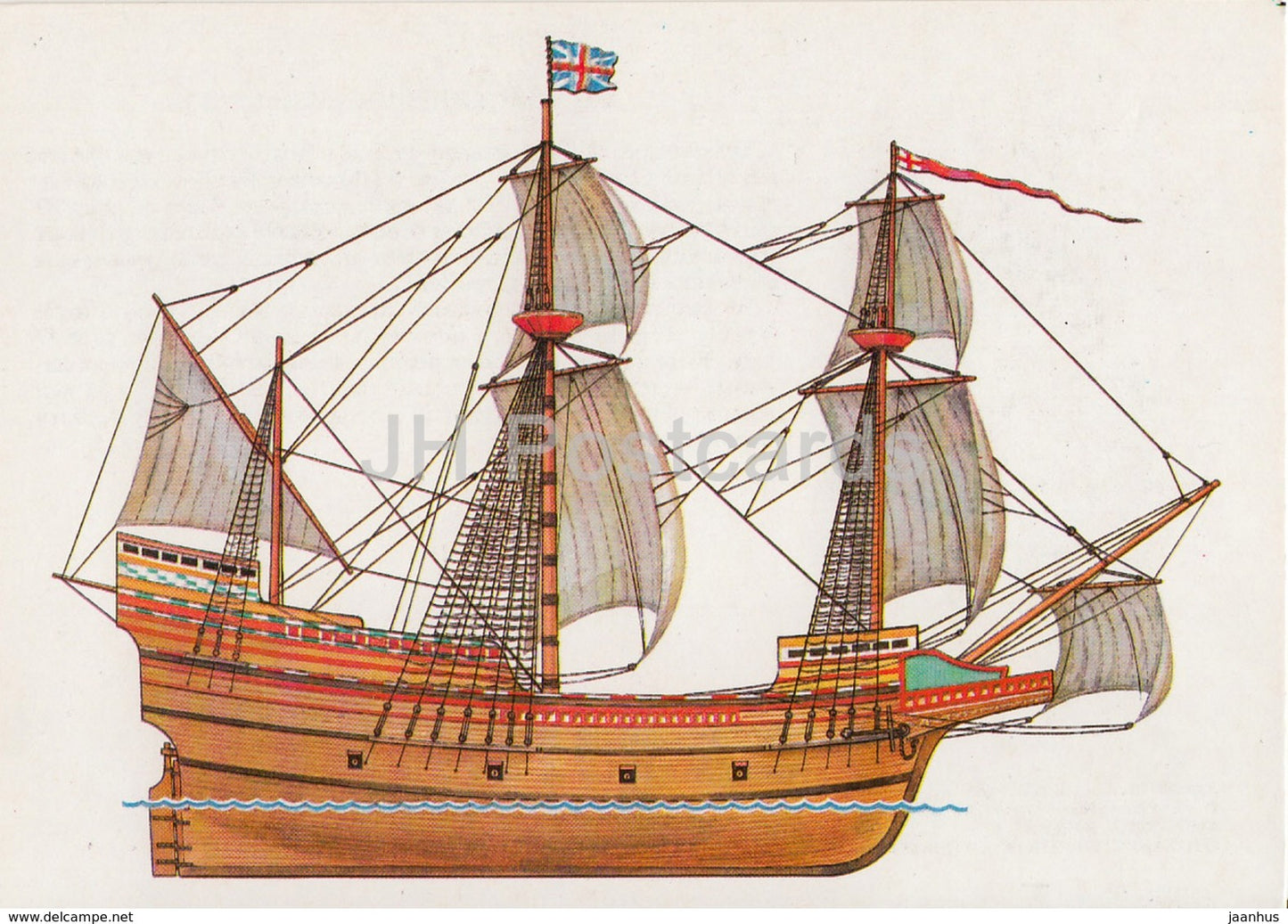 English Ship Mayflower - sailing ship - illustration - 1989 - Russia USSR - unused - JH Postcards