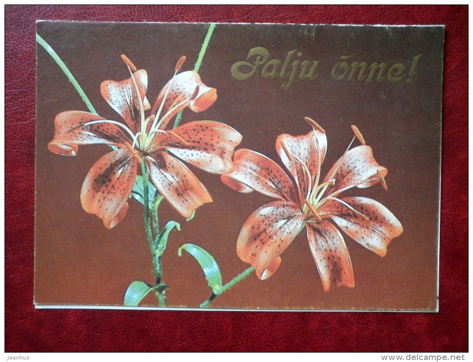 Greeting card - lily - flowers - 1984 - Estonia USSR - used - JH Postcards